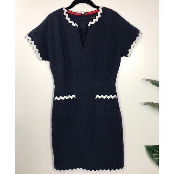J. Crew Navy Tweed Dress Rickrack Scallop Trim Women's 4 Classic Office Business - Picture 2 of 13